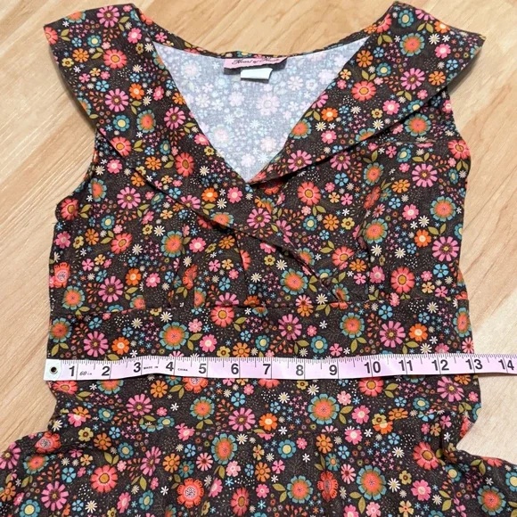 Heart of Haute 50’s retro full circle dress brown power floral print Small - Picture 4 of 5